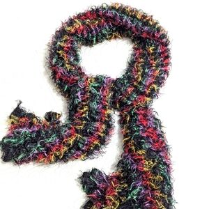 NWOT Black & Multi Colored Fuzzy Oblong Scarf